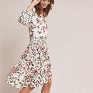 Farm Rio Anthropologie Anabela Dress Smocked Floral‎ Cottage Size XS Petite Boho